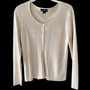 Ann Taylor 100% Silk Light Tan Cream Cardigan SM
